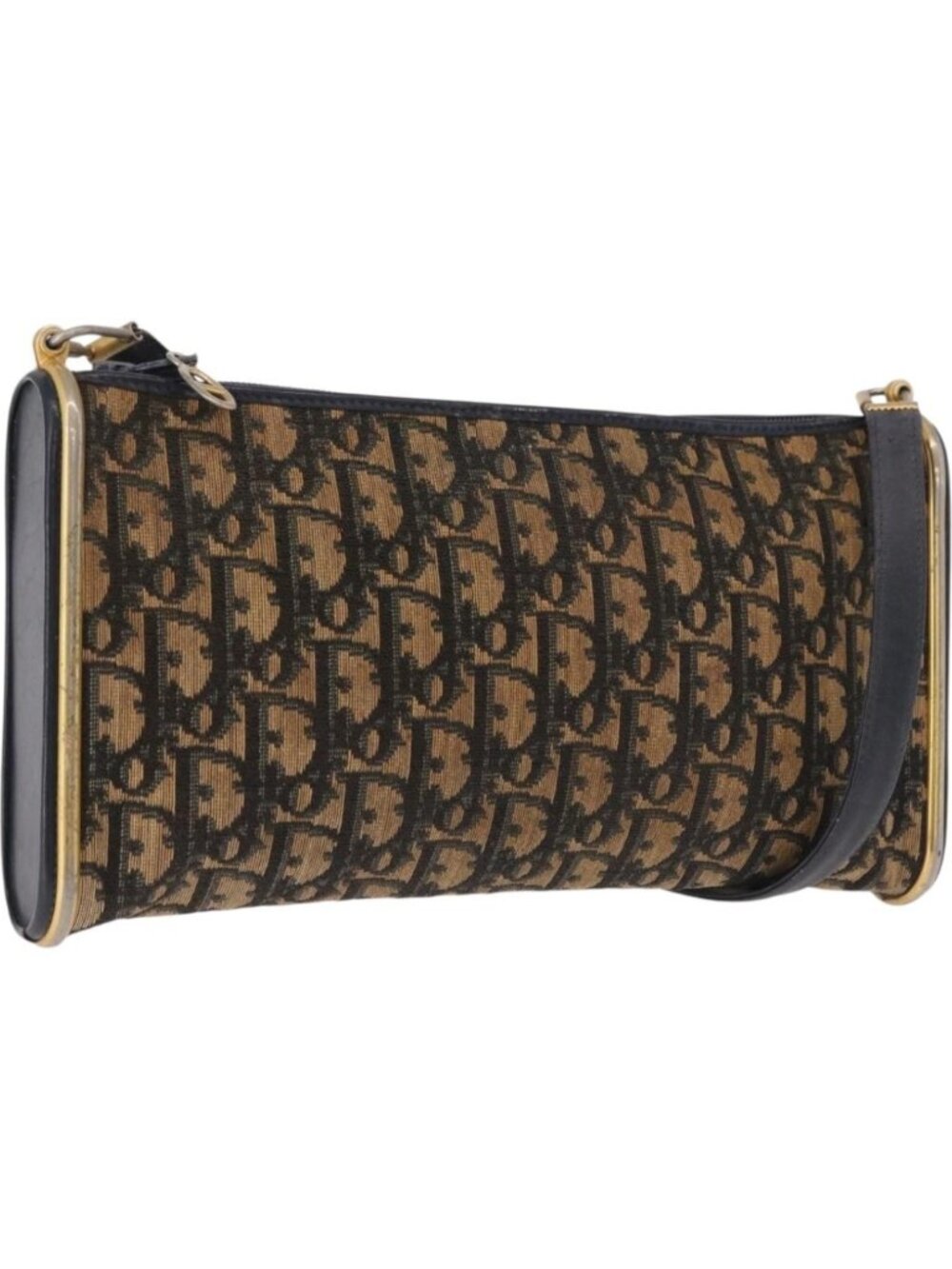 Christian Dior Trotter Canvas Shoulder Bag Navy Gold